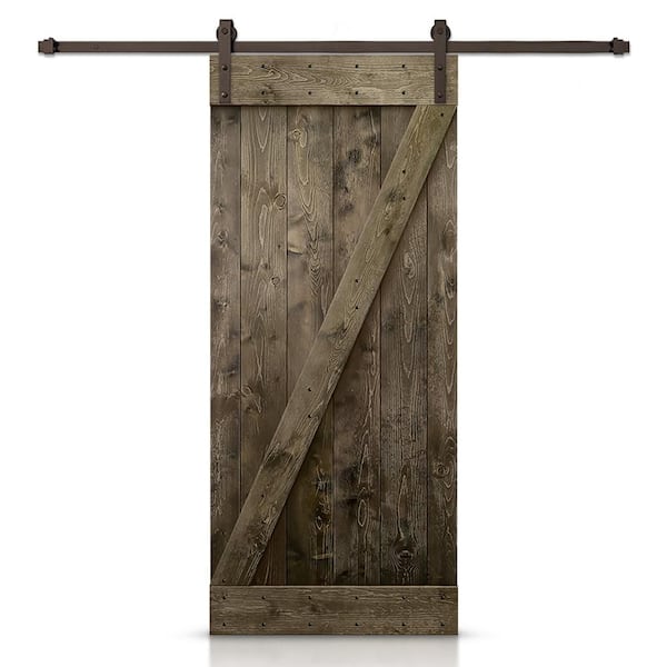 CALHOME 30 in. x 84 in. Z Bar Espresso Stained Solid Knotty Pine Wood Interior Sliding Barn Door with Sliding Hardware Kit