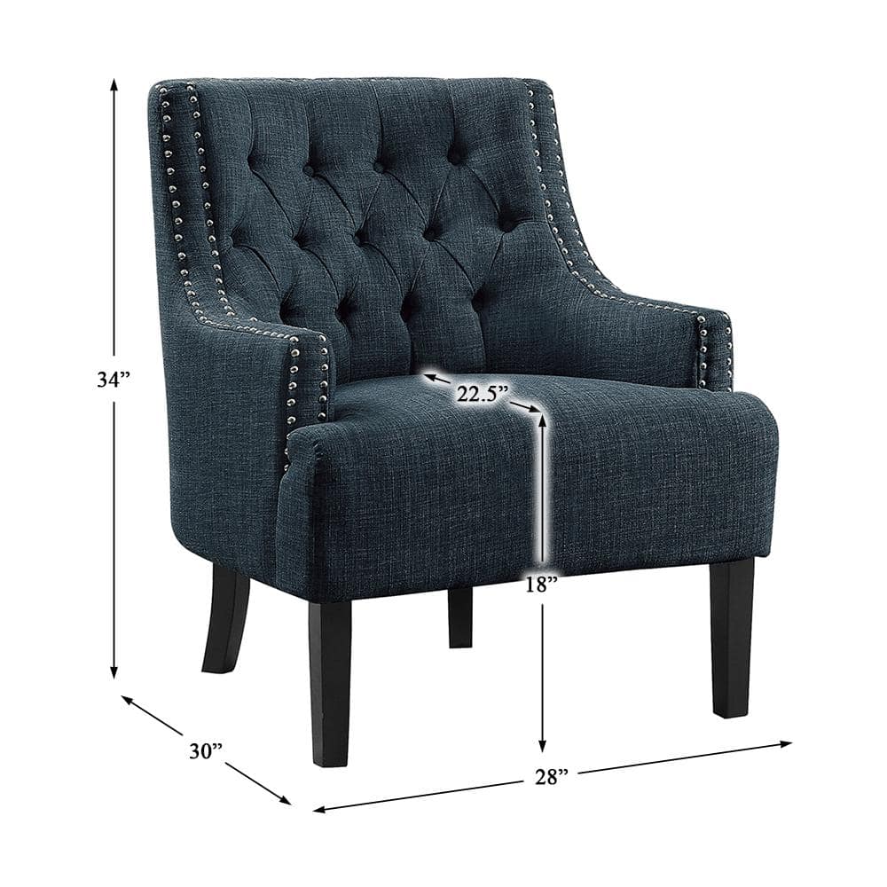Indigo Transitional Accent Chair with Nailhead Trim and Tufted Back