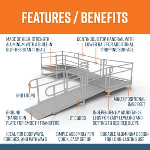 PATHWAY 14 ft. L-Shaped Aluminum Wheelchair Ramp Kit with Solid Surface Tread, 2-Line Handrails and (2) 5 ft. Platforms