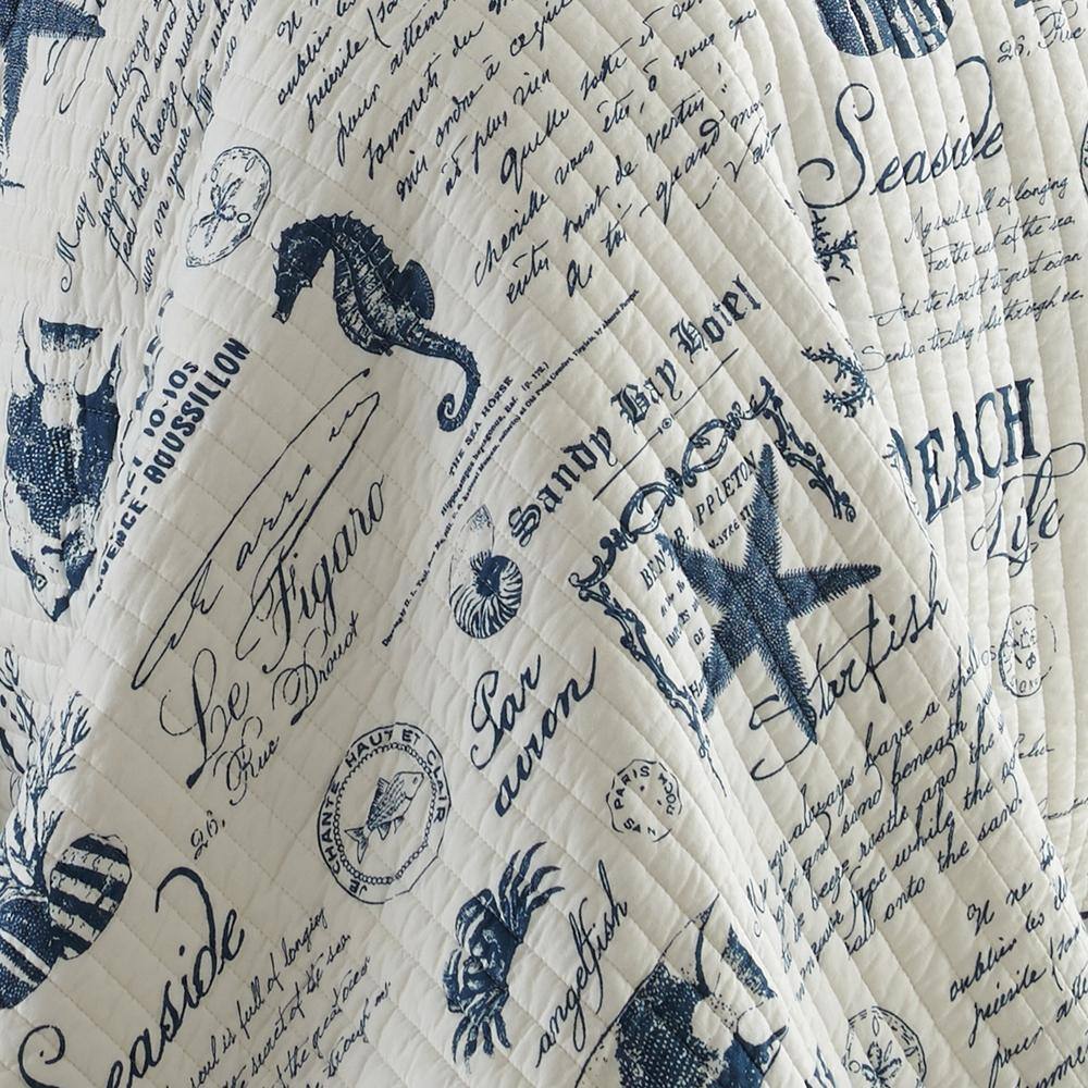 Navy and White Cotton Reversible King Quilt Set