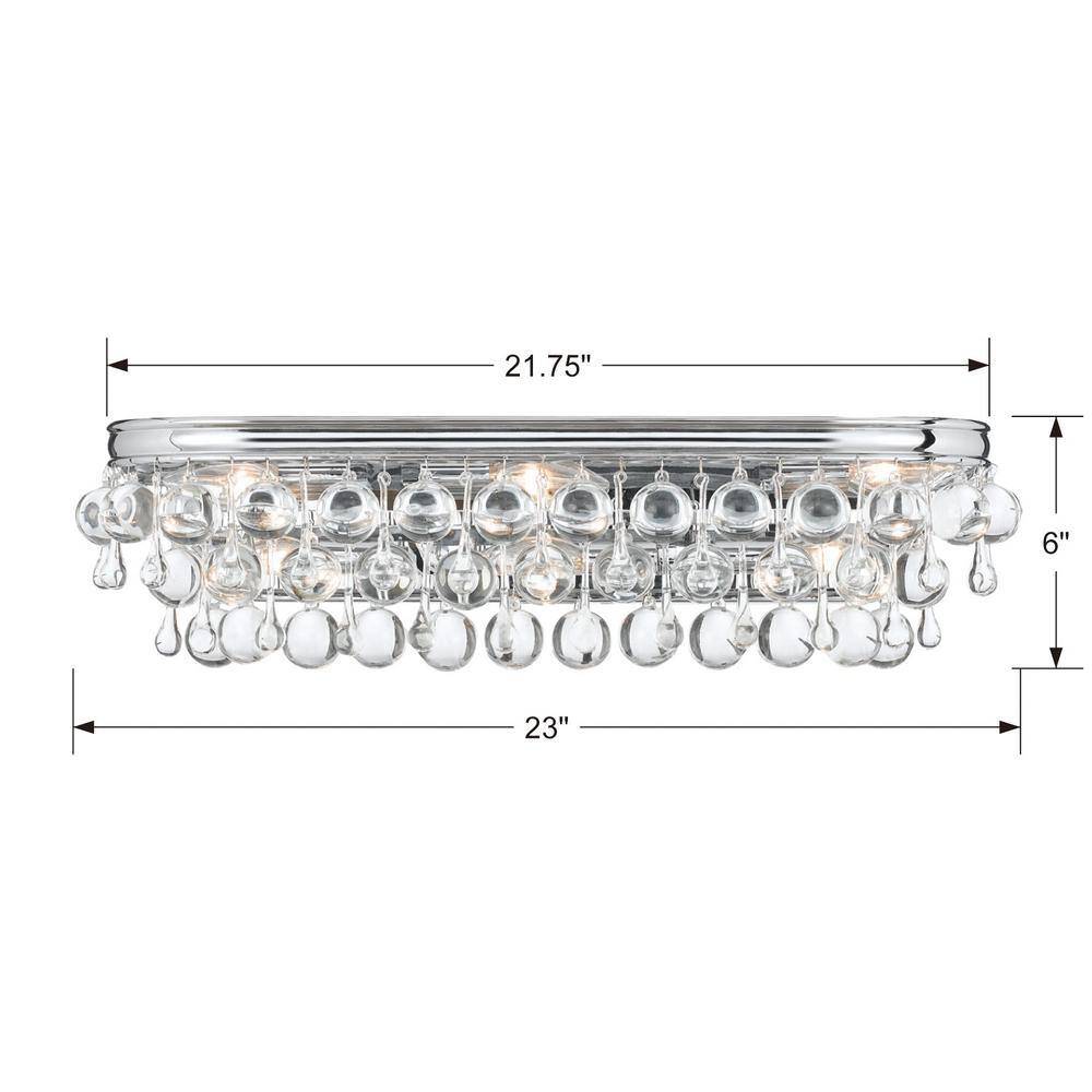 Polished Chrome 6-Light Dimmable Vanity Fixture with Clear Drops