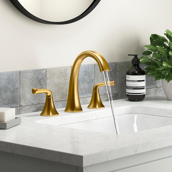 KOHLER Sundae 8 in. Widespread Double Handles Bathroom Faucet in Vibrant  Brushed Moderne Brass K-R28797-4D-2MB - The Home Depot