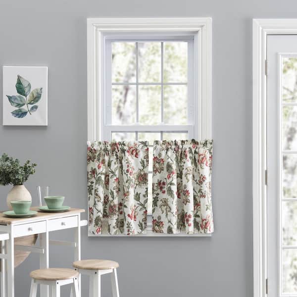 Ellis Curtain Madison Floral Brick Polyester/Cotton Light Filtering Tailored Tier - 56 in. W x 24 in. L