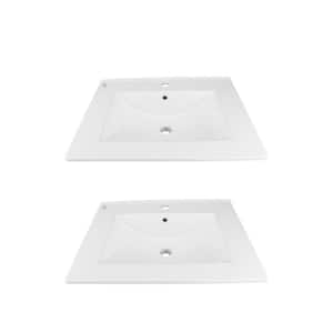 Self-Rimming Square Drop-In Bathroom Sink in White Porcelain (Set of 2)