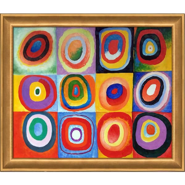 LA PASTICHE Farbstudie Quadrate by Wassily Kandinsky Muted Gold Glow Framed Abstract Oil Painting Art Print 24 in. x 28 in.