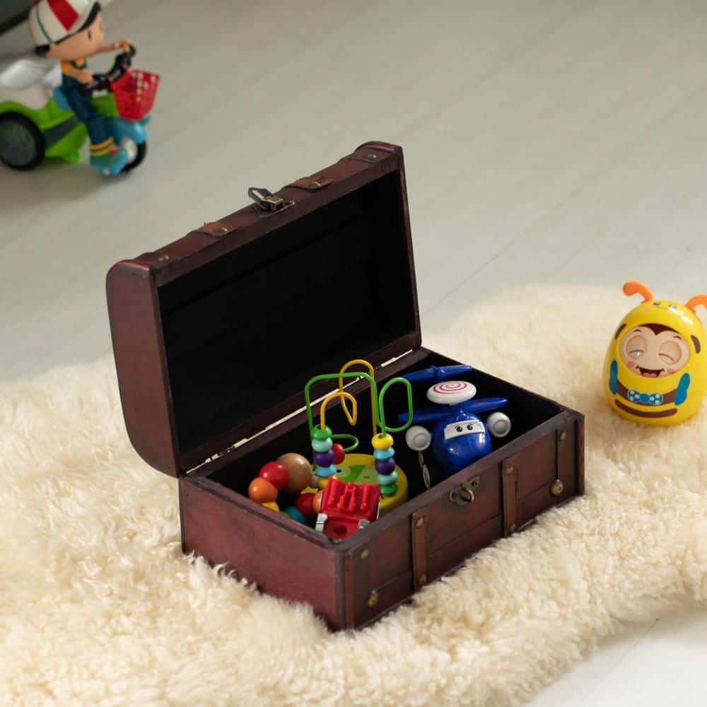 Small Cherry Wood Vintage Treasure Chest Organizer