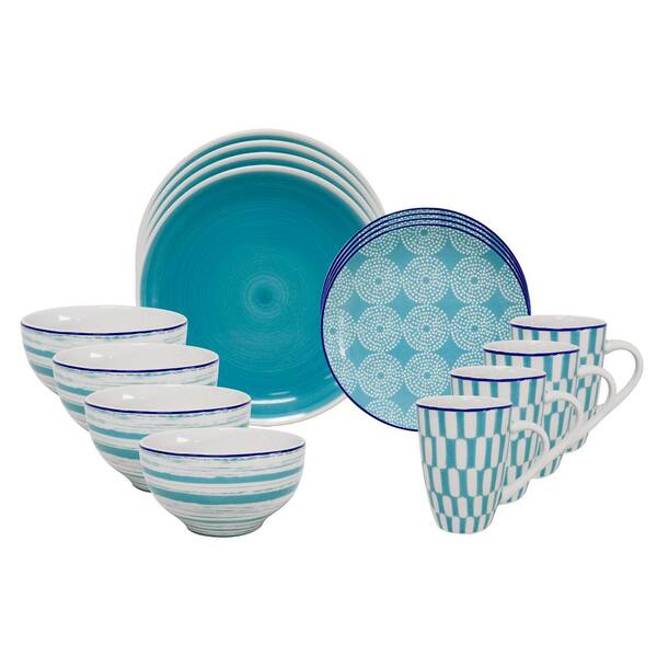 Euro Ceramica Simpatico 16-Piece Green Dinnerware Set