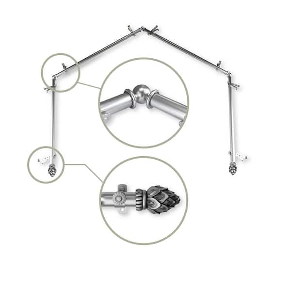 Rod Desyne Bud 4-Sided 13/16 in. Dia Bay Window Single Curtain Rod in Satin Nickel