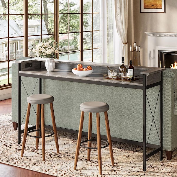 BYBLIGHT Turrella 70.9 in. Gray Rectangle Engineered Wood Console Table with Outlets Charging Station,Narrow Hallway Accent Table