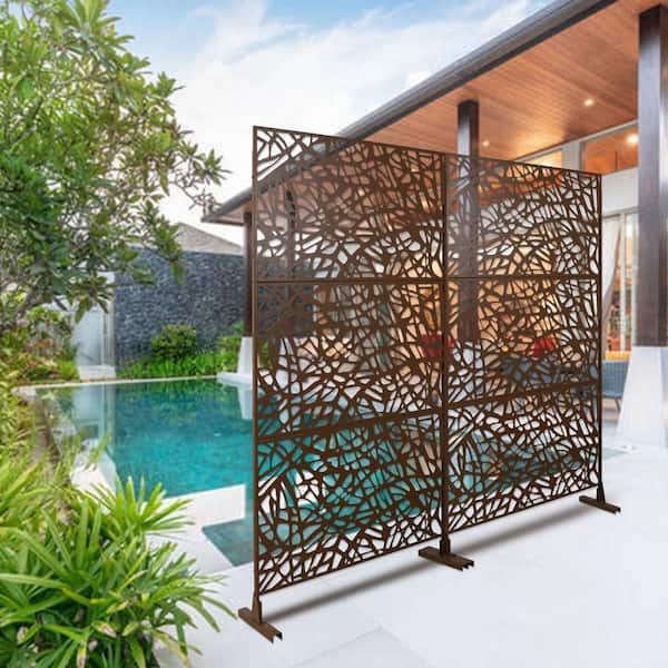 4 ft. x 6.3 ft. Brown Steel Outdoor Privacy Screen Freestanding