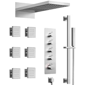 Luxury Shower with Valve 15-Spray Dual Wall Mount 23 in. Fixed and Handheld Shower Head 2.5 GPM in Brushed Nickel