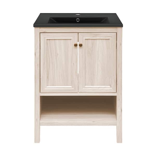 Chateau 24 in. Freestanding Bathroom Vanity in White Oak with Black Ceramic Sink Top