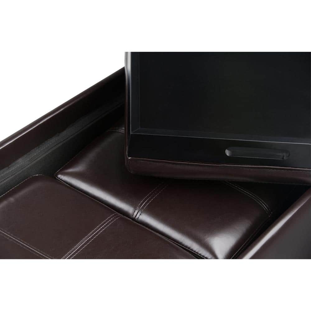 Brown Faux Leather 5-Piece Storage Ottoman Set