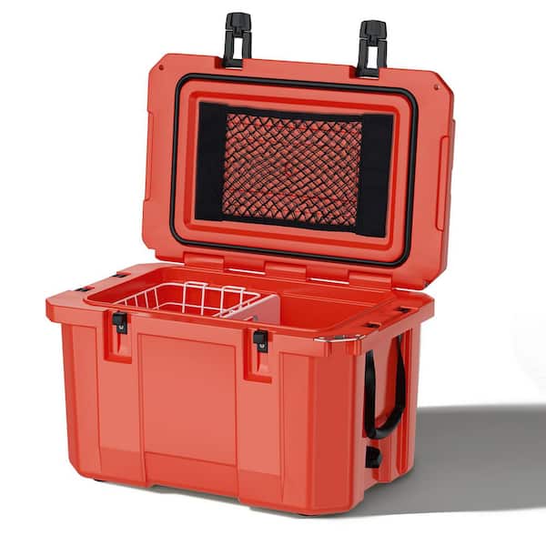 futhork Red 60 qt. Portable Chest Cooler with Cup Holders, Nylon Rope Handles and Double Latches, Keeps Ice Up to 6-Days