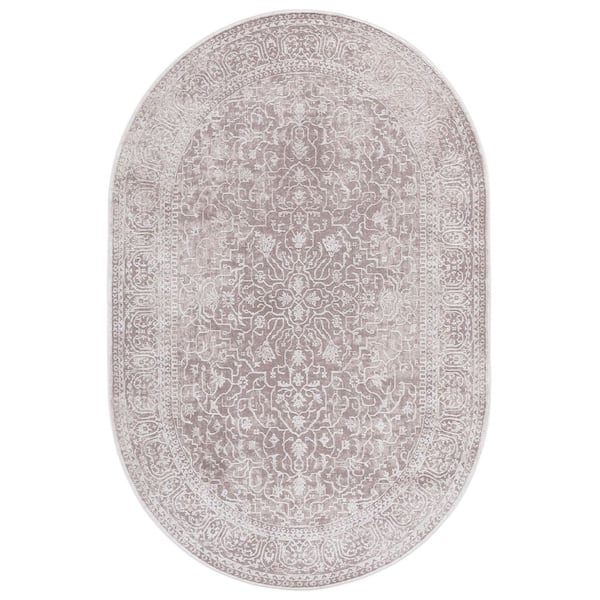 Reflection Beige/Cream 5 ft. x 8 ft. Distressed Floral Oval Area Rug