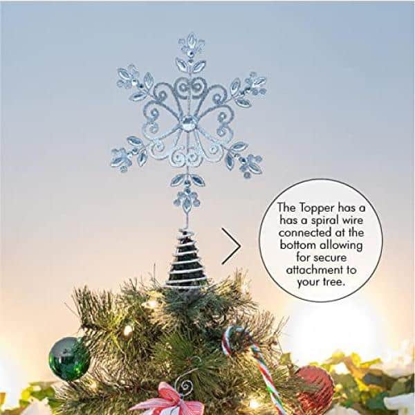 Silver Glitter Floral Snowflake Metal Tree Topper