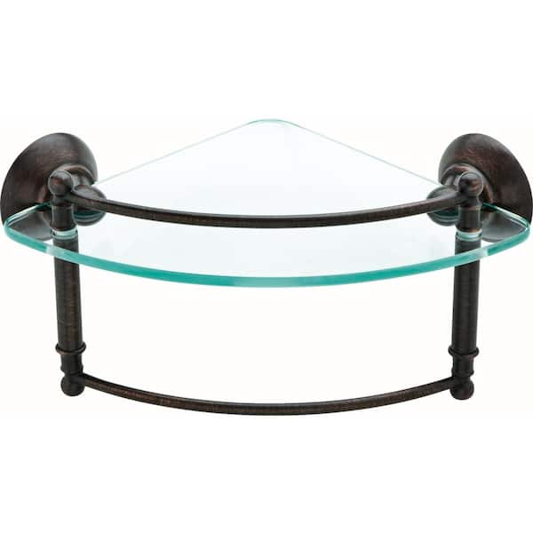 Delta 8 in. Glass Corner Shelf with Hand Towel Bar in Venetian Bronze