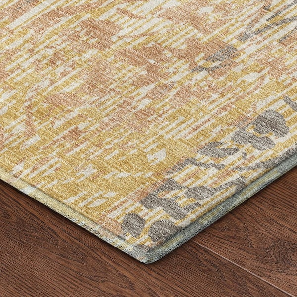 Mayfield Premium Machine Washable Abstract AMF2482 Gold 9 ft. x 12 ft. Area Rug