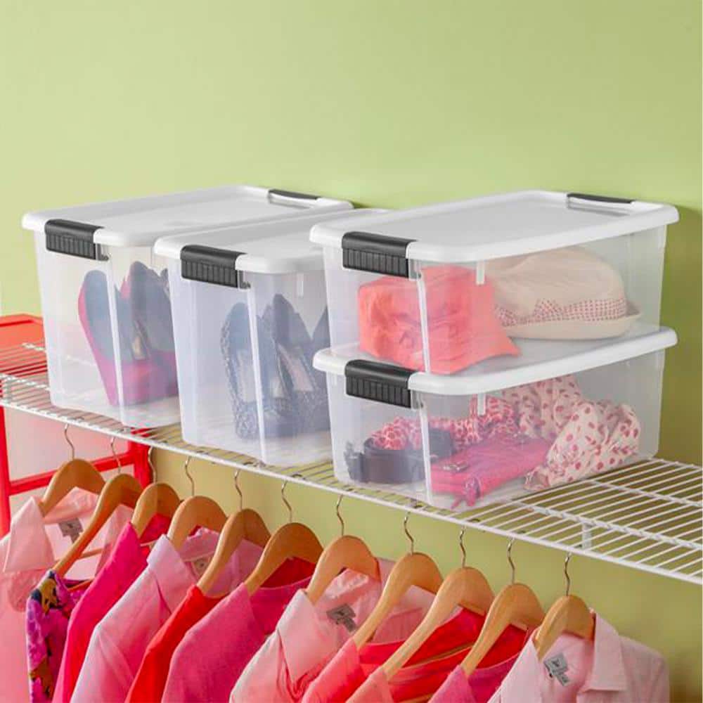 Clear Plastic Stackable Storage Bins with Latching Lids, 12-Pack