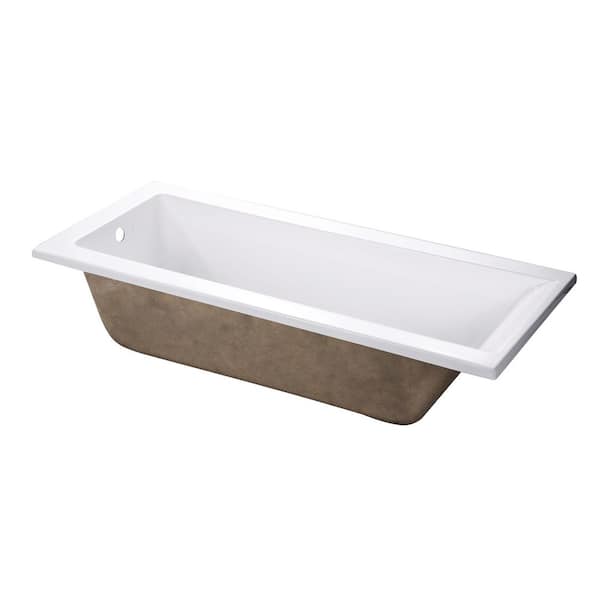 Aqua Eden 66.8 in. x 27.6 in. Acrylic Rectangular Drop-In Soaking Bathtub with Reversible Drain in Glossy White