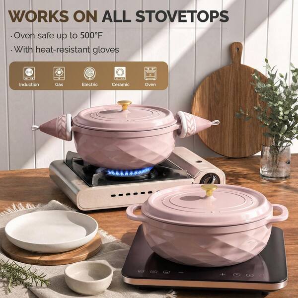 Karl home 7.5 qt. Oval Enameled Cast Iron Dutch Oven in Pink with