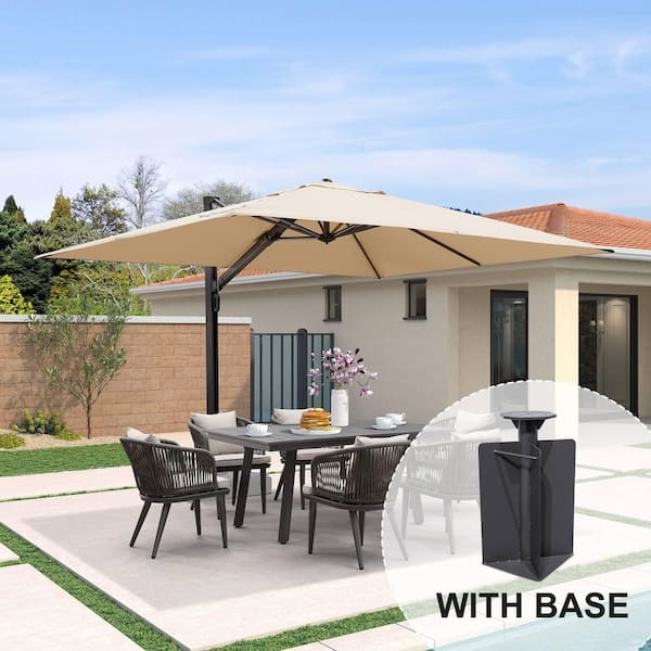PURPLE LEAF 9 ft. x 12 ft. Aluminum Large Outdoor Cantilever 360-Degree Rotation Patio Umbrella with Base in Ground, Beige