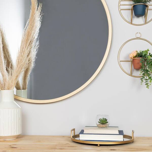 Stratton Home Decor Gold Round Tray With Mirror Inlay S36880 Stratton Home Decor Gold Round Tray, Clay Gold Mirror Tray Rectangle