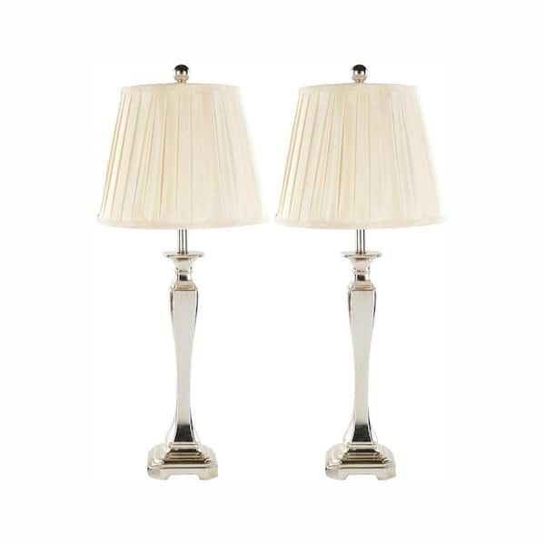 SAFAVIEH Athena 28 in. Champagne Curved Table Lamp with Cream Pleated Shade (Set of 2)