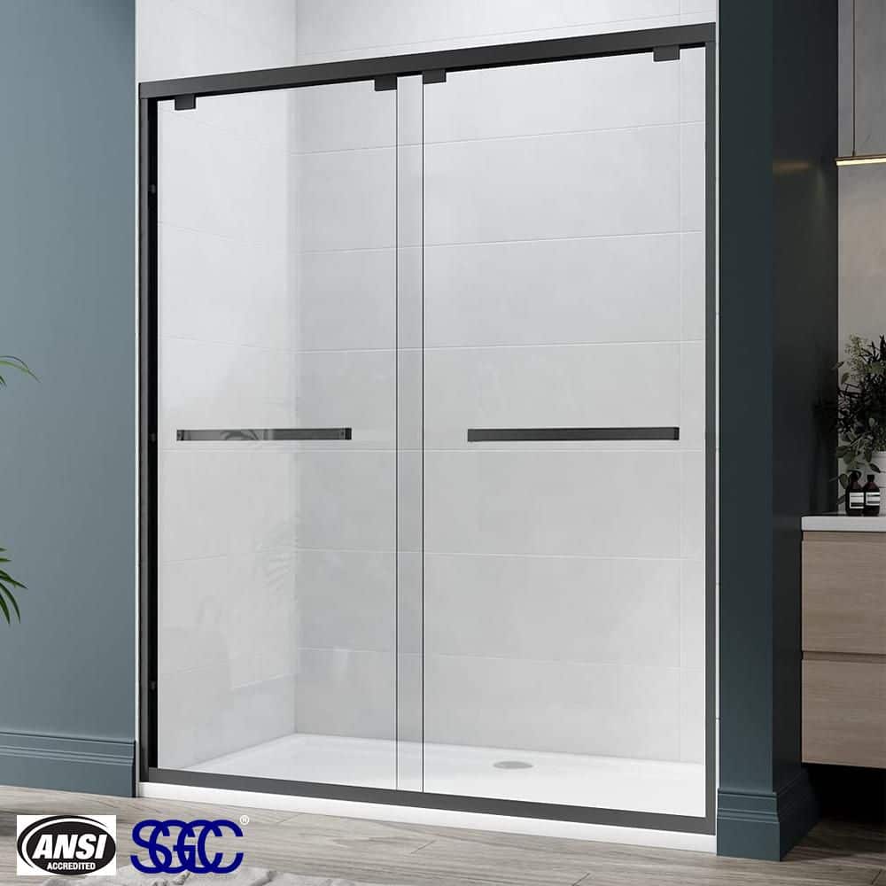 56 in. to 60 in. W x 76 in. H Sliding Soft-Close Semi Frameless Shower Door,Matte Black with Clear Glass price history on PriceWatchPro