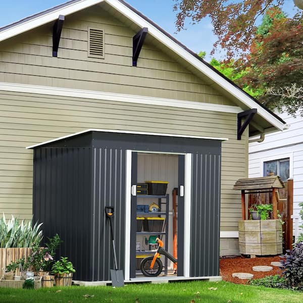 Unbranded 9 ft. W x 4 ft. D Outdoor Metal Shed with Double Door, Vents, Utility Garden Shed for Backyard, Dark Gray (36 sq. ft.)