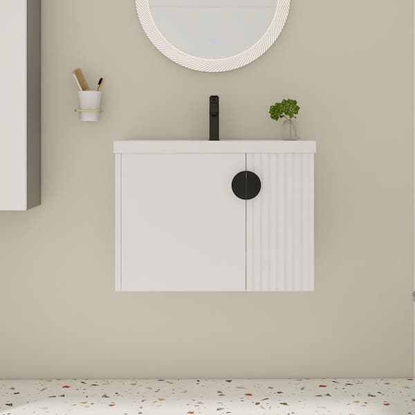 28 in. W x 18.5 in. D x 21 in. H Floating Bath Vanity in White with White Ceramic Sink