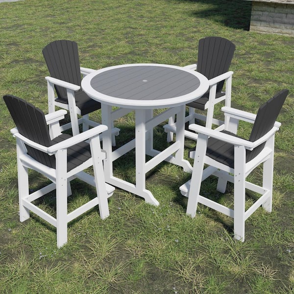2-Piece White HDPE Outdoor Bar Stools With Cushions – All-Weather, Wood-Like Texture, 24\" Height, Rust-Proof Screws, For Patio, Deck, Balcony