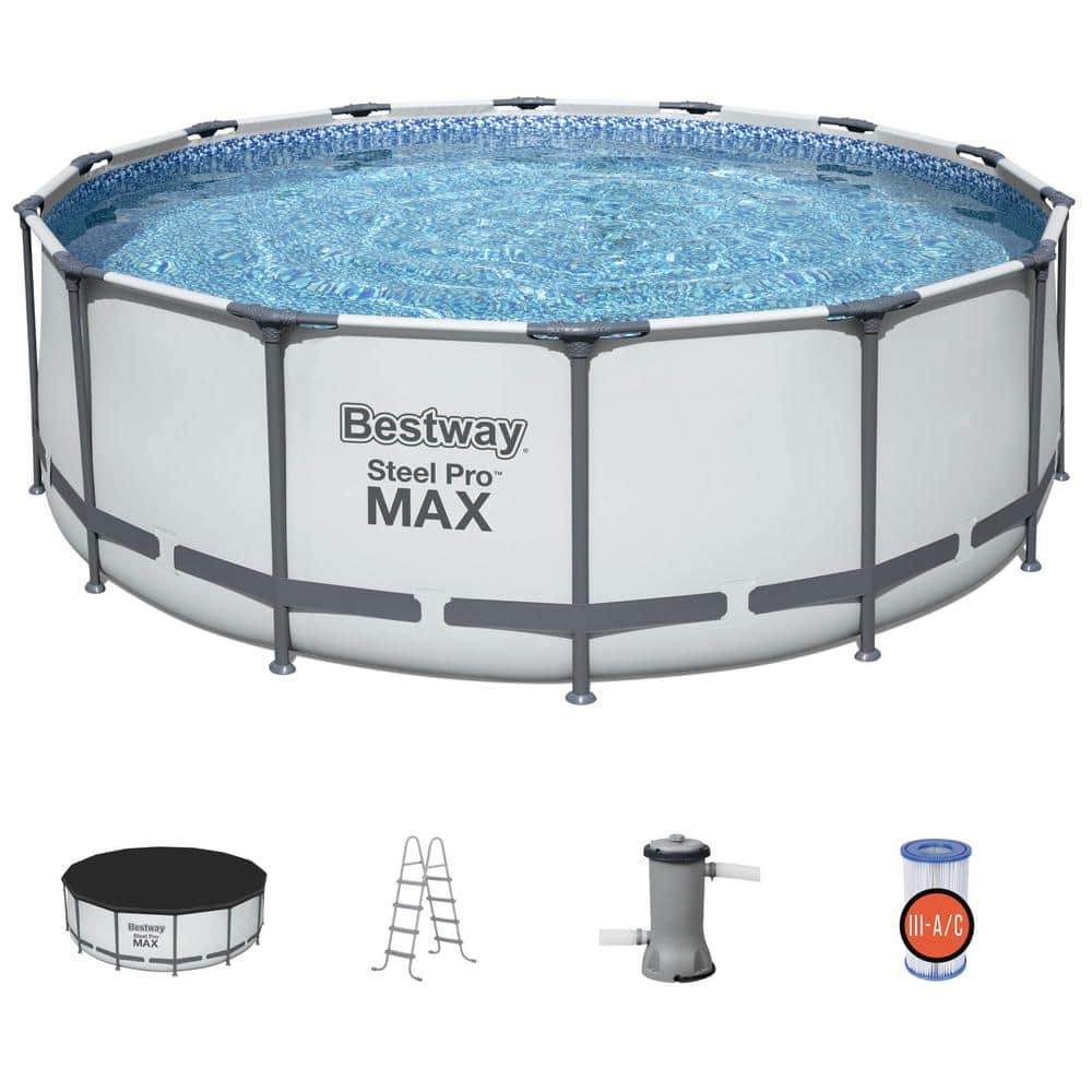Bestway Steel Swimming Frame D The Ground Pool in. 48 Round Pro 5613HE-BW Depot MAX Metal in. Set Home - Above 168