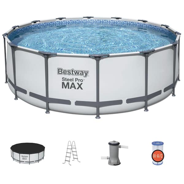 Bestway Steel Pro MAX 168 in. Round 48 in. D Above Ground Swimming Metal Frame Pool Set
