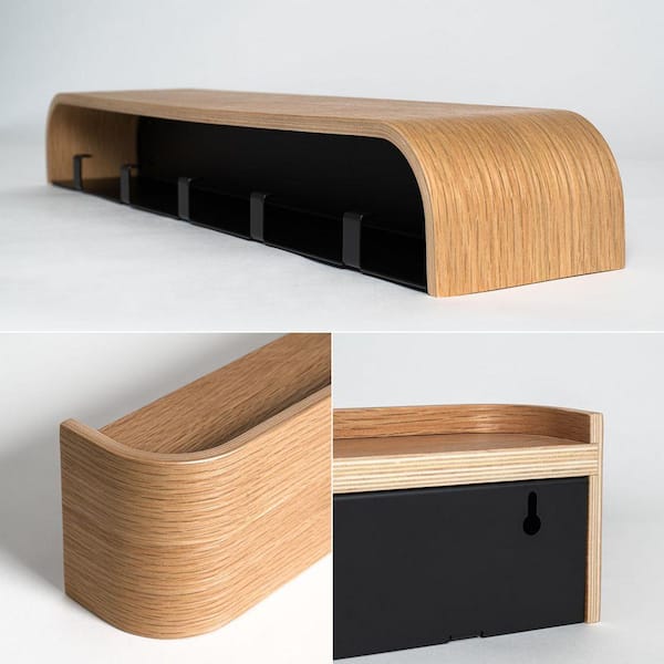 Oak Wall Coat Rack with Hidden Hooks TG-D6-03272 - The Home Depot