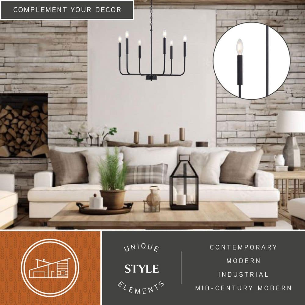 Belden 26" Black Metal 6-Light Candelabra Chandelier