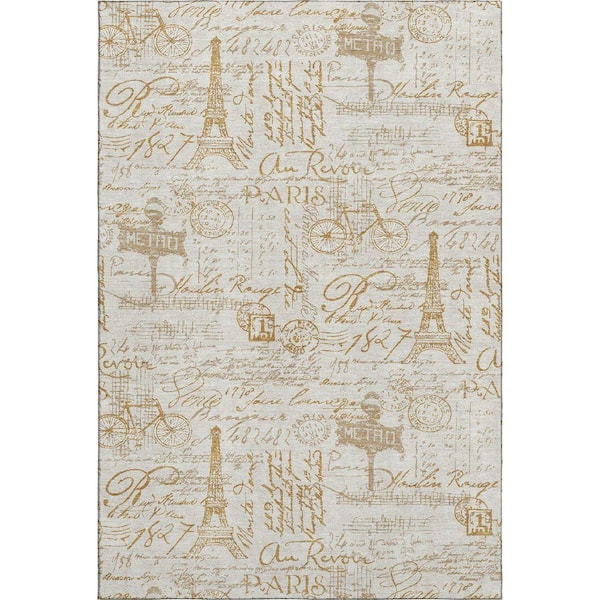 Mayfield Premium Machine Washable Abstract AMF2209 Gold 8 ft. x 10 ft. Area Rug