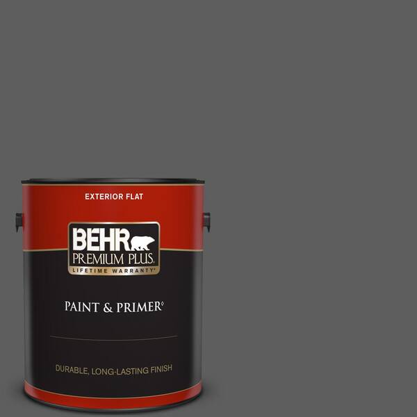 BEHR PREMIUM PLUS 1 gal. #N520-6 Asphalt Gray Flat Exterior Paint & Primer