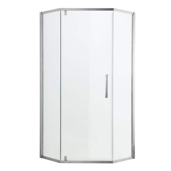 34 in. - 34 in. W x 72 in. H Semi-Frameless Neo-Angle Hinged Shower Door in Chrome with Clear Tempered Glass for Corner