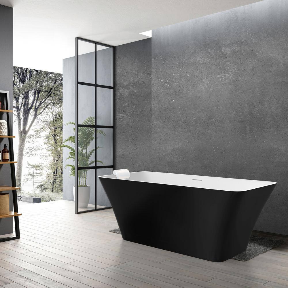 59-Inch Black and White Acrylic Freestanding Soaking Bathtub