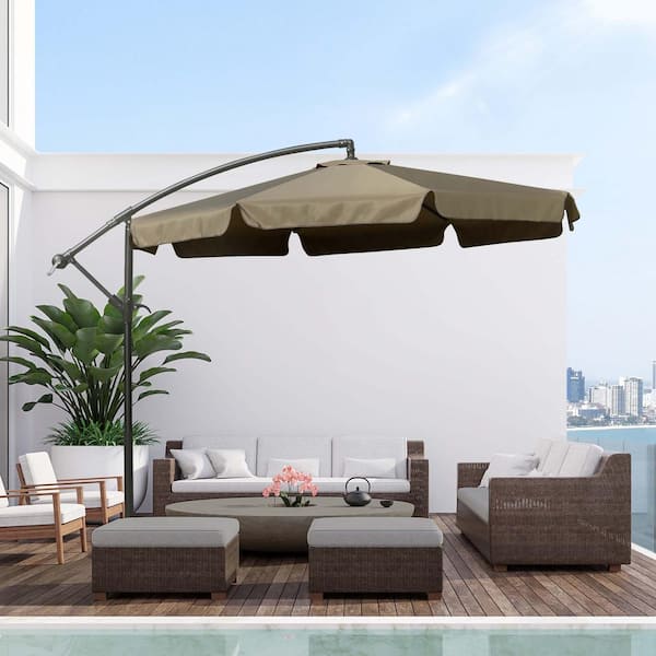 10 ft Hanging Umbrella Patio Sun Shade Offset Outdoor Market W/ Easy Tilt Adjust 