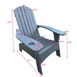 Gray Populus Wood Outdoor Adirondack Chair Armchair with Cup Holder and Umbrella Hole for Lawn, Pool, Campfire Chair