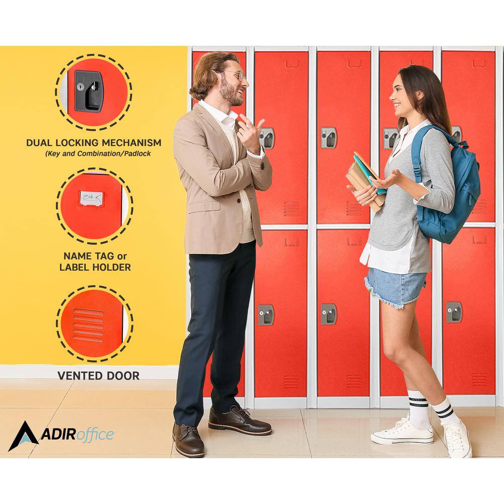 Red Steel Freestanding Locker with Adjustable Shelving