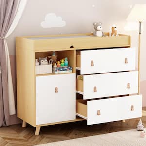 Brown Wood 4-Drawer, 44.9 in. W Wood Chest of Drawers Nursery Storage Organizer With Changing Table Open Shelf