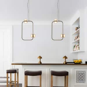 4-Light 16 in. W Modern Rectangle Integrated LED Painted Copper Chandelier Unique LED Pendant Lighting Buld Included