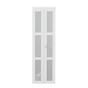 24 in. x 80 in. 3-Lite Tempered Frosted Glass Solid Core MDF White Primed Bi-Fold Door with Hardware Kit