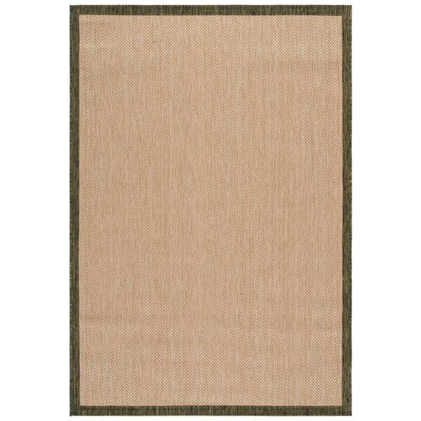 Courtyard 4 x 6 Beige/Dark Green Chevron Area Rug