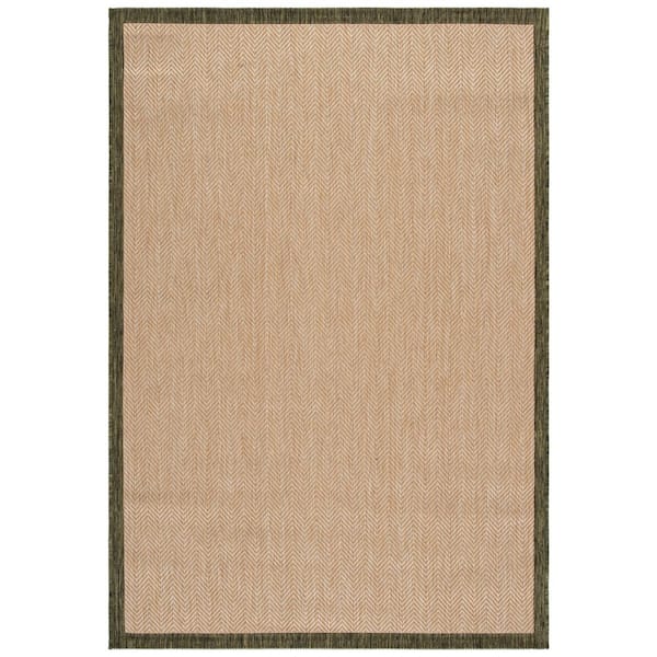 Courtyard 7 x 10 Beige/Dark Green Chevron Area Rug