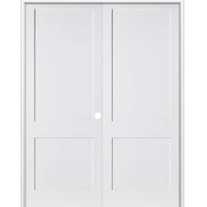 56 in. x 96 in. Craftsman Shaker 2-Panel Left Handed MDF Solid Core Primed Wood Double Prehung Interior French Door