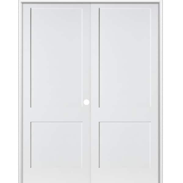 Krosswood Doors 60 in. x 96 in. Craftsman Shaker 2-Panel Left Handed MDF Solid Core Primed Wood Double Prehung Interior French Door